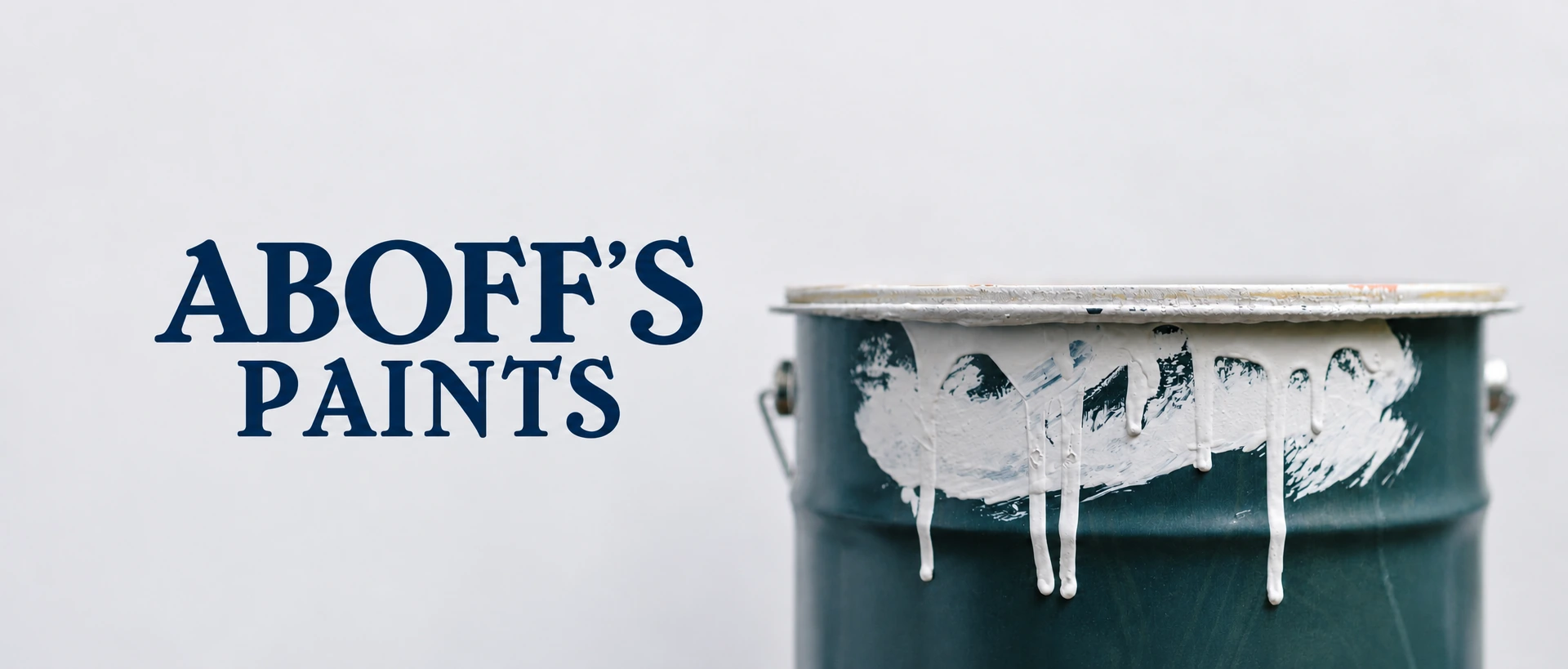 Aboff's Paints navy wordmark beside a teal paint can with white paint drips